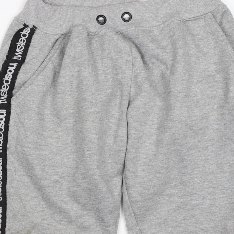 Twisted Soul Teens Grey M Sweat Shorts Logo Tape Jersey