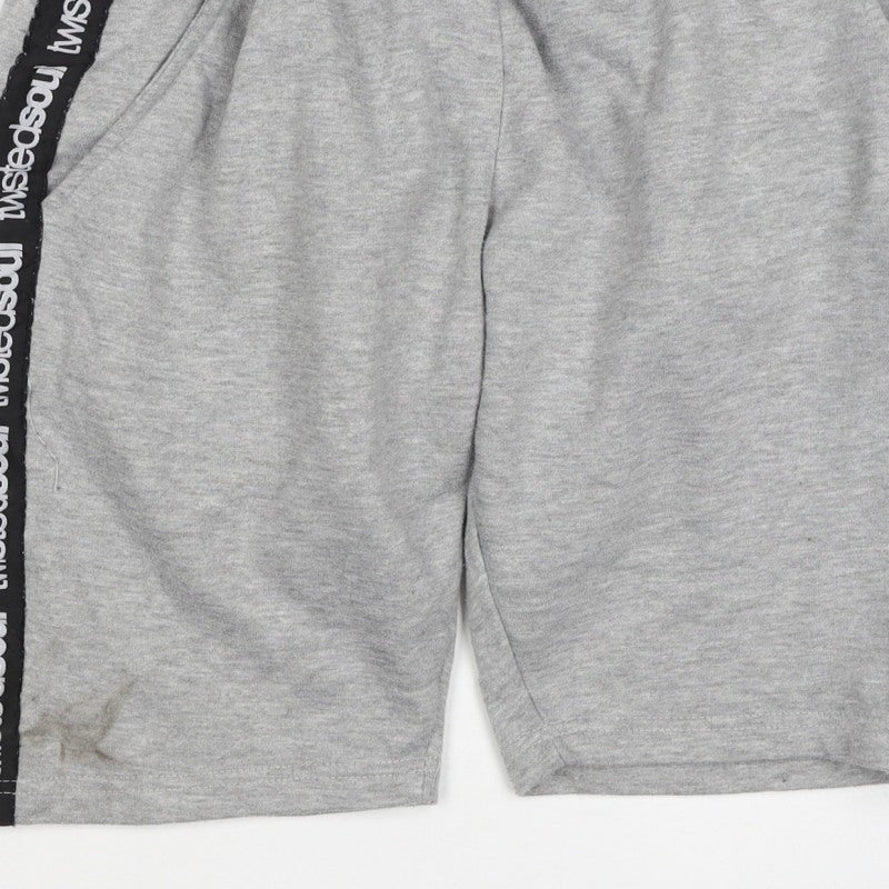 Twisted Soul Teens Grey M Sweat Shorts Logo Tape Jersey