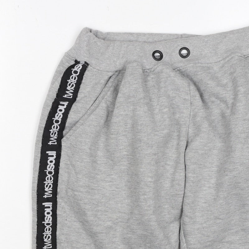 Twisted Soul Teens Grey M Sweat Shorts Logo Tape Jersey