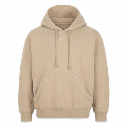Nike Men's Beige L Pullover Hoodie Swoosh Logo Fleece Pocket