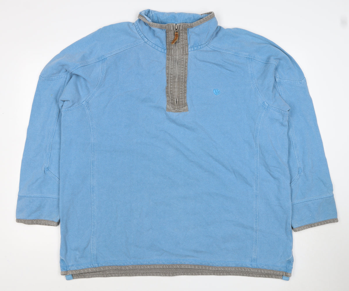 Fat Face Men’s Blue 3XL Quarter Zip High Neck Pullover Sweatshirt