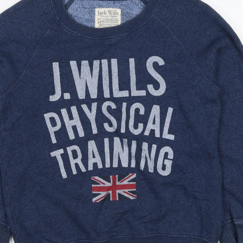 Jack Wills Women’s Blue UK 8 Pullover Sweatshirt Graphic Flag Logo