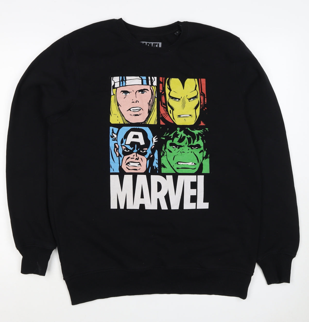 Marvel Men’s Black S Pullover Sweatshirt Avengers Graphic Print