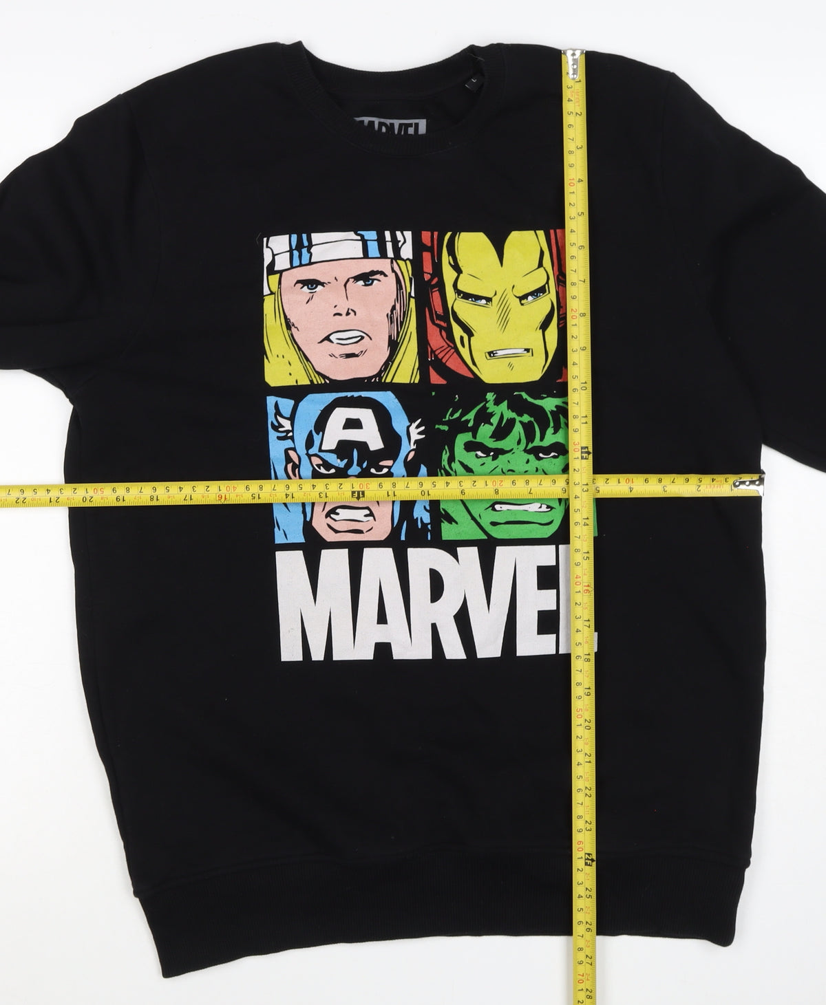 Marvel Men’s Black S Pullover Sweatshirt Avengers Graphic Print