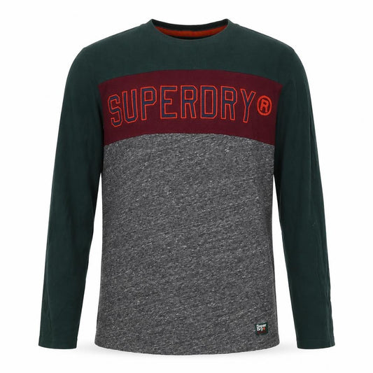 Superdry Men’s XL Green Burgundy Grey Colourblock Logo Long Sleeve T-Shirt
