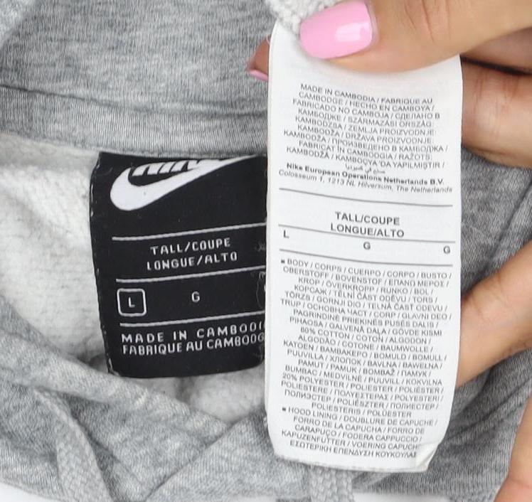 Nike Women Grey L Pullover Hoodie Logo Drawstring Pockets