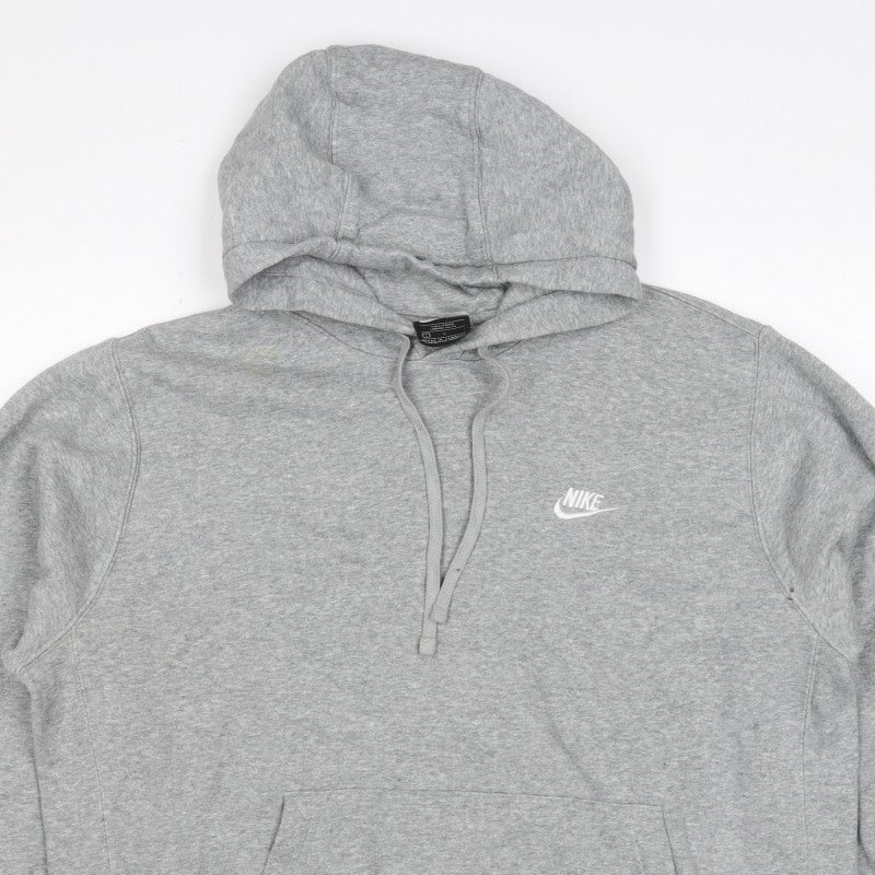 Nike Women Grey L Pullover Hoodie Logo Drawstring Pockets
