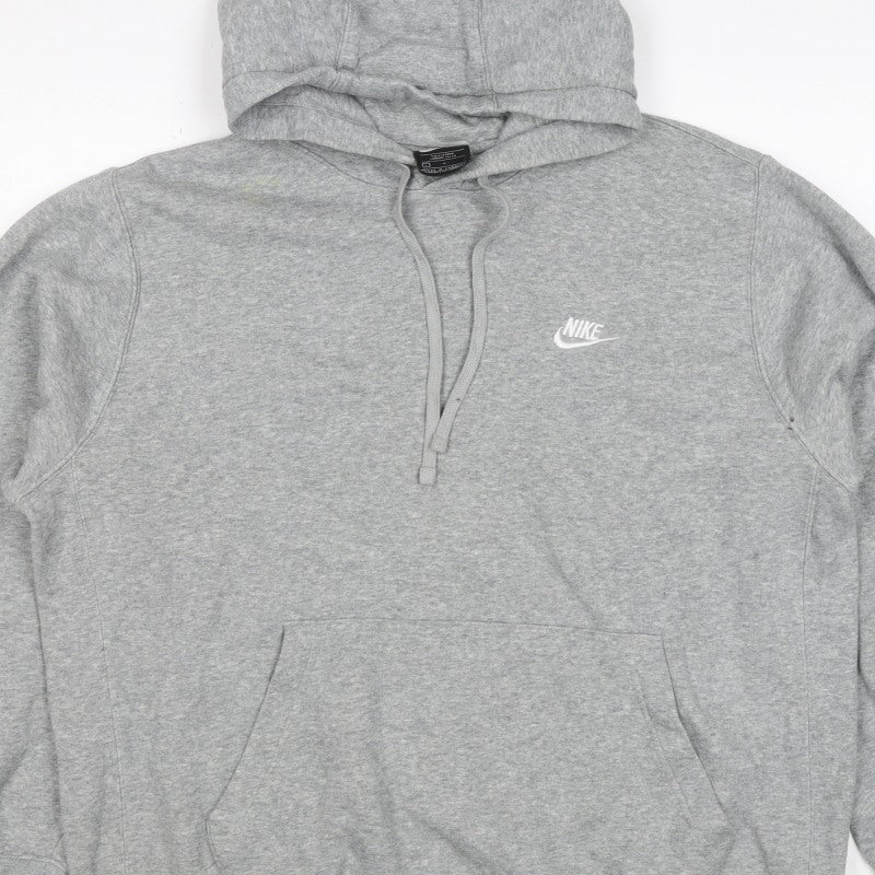 Nike Women Grey L Pullover Hoodie Logo Drawstring Pockets