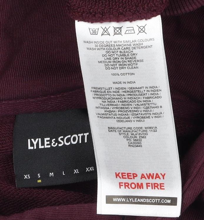 Lyle & Scott Men’s Purple XS Pullover Hoodie Logo Pocket
