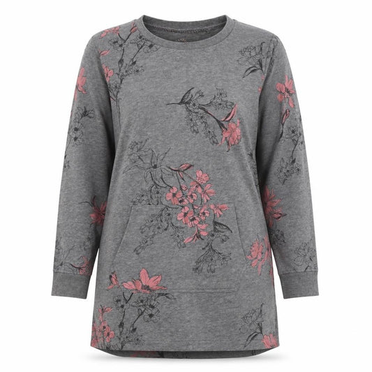 Next Women’s Grey Pink Floral Sweatshirt UK 16 L Kangaroo Pocket
