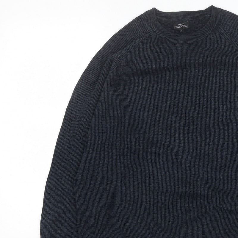 Next Men’s Black XL Rib Knit Crew Neck Cotton Pullover Jumper