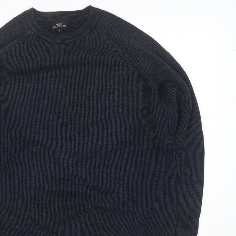 Next Men’s Black XL Rib Knit Crew Neck Cotton Pullover Jumper