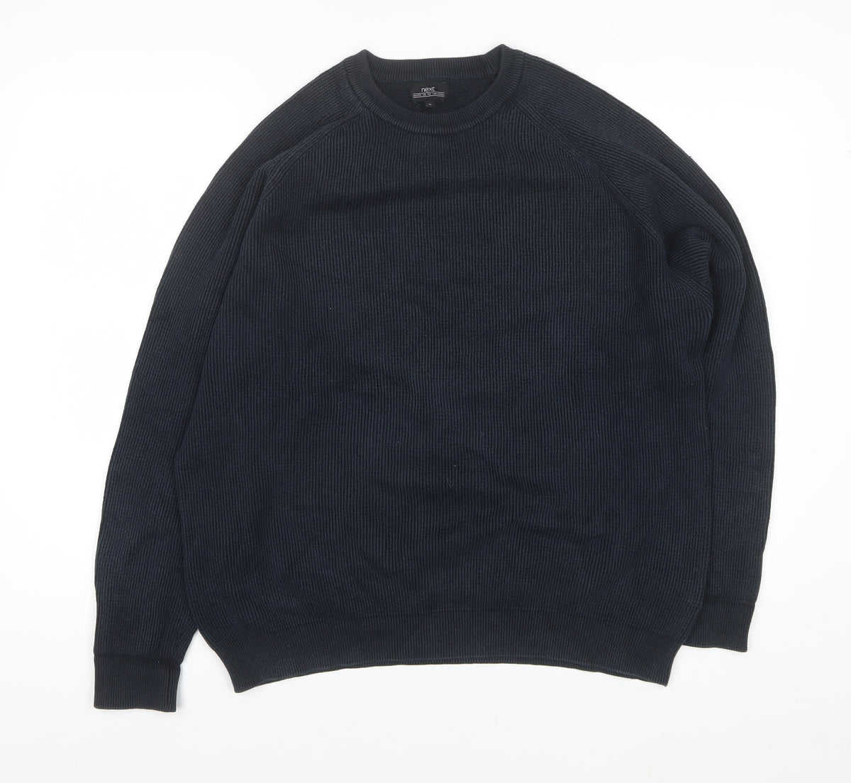 Next Men’s Black XL Rib Knit Crew Neck Cotton Pullover Jumper