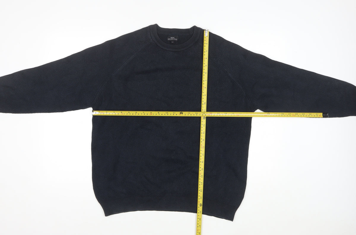 Next Men’s Black XL Rib Knit Crew Neck Cotton Pullover Jumper
