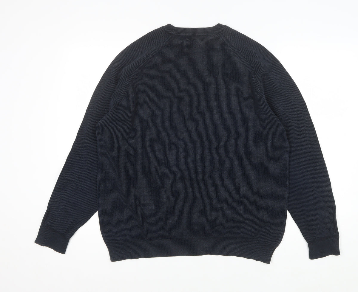 Next Men’s Black XL Rib Knit Crew Neck Cotton Pullover Jumper