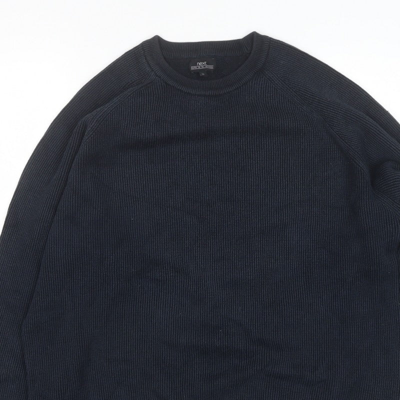 Next Men’s Black XL Rib Knit Crew Neck Cotton Pullover Jumper