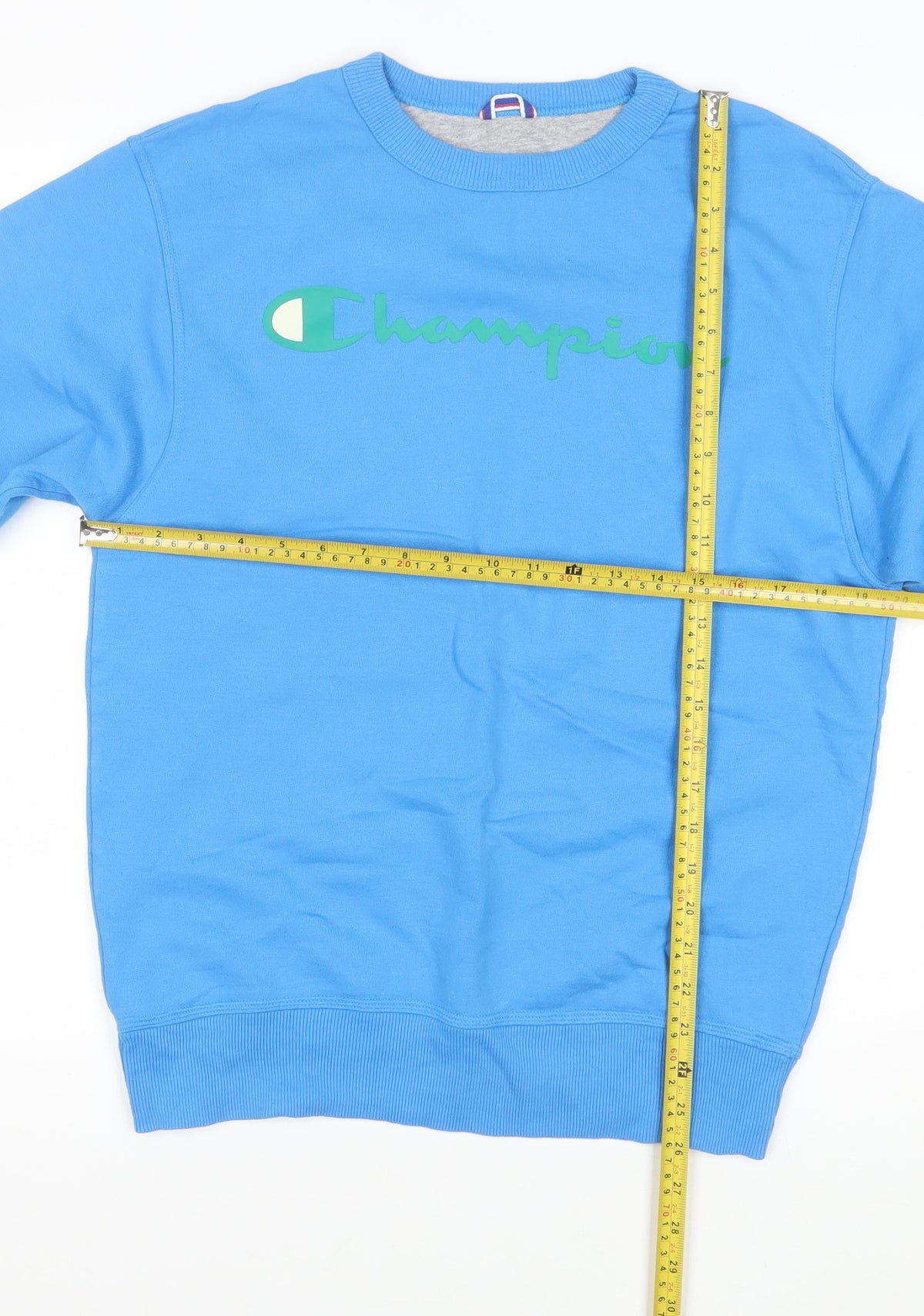 Champion Men’s Blue S Logo Graphic Crew Neck Pocket Sweatshirt