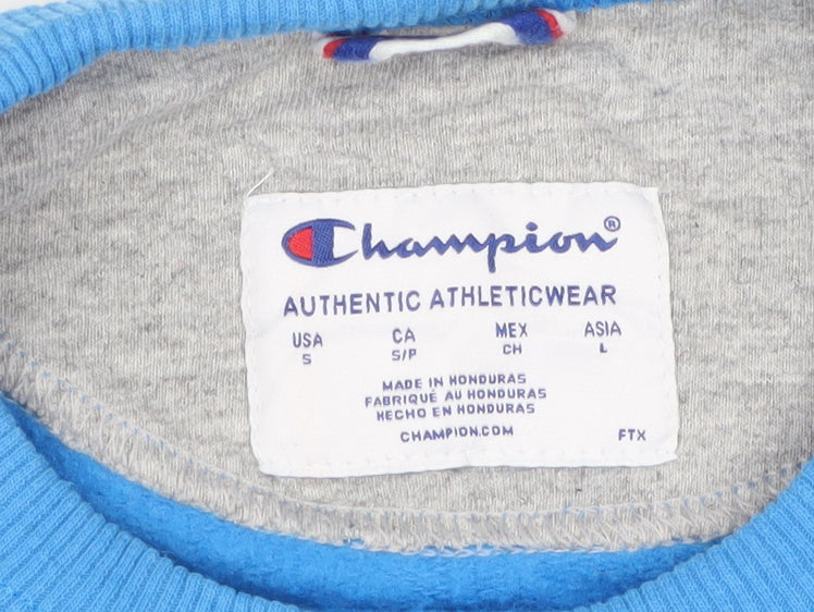 Champion Men’s Blue S Logo Graphic Crew Neck Pocket Sweatshirt