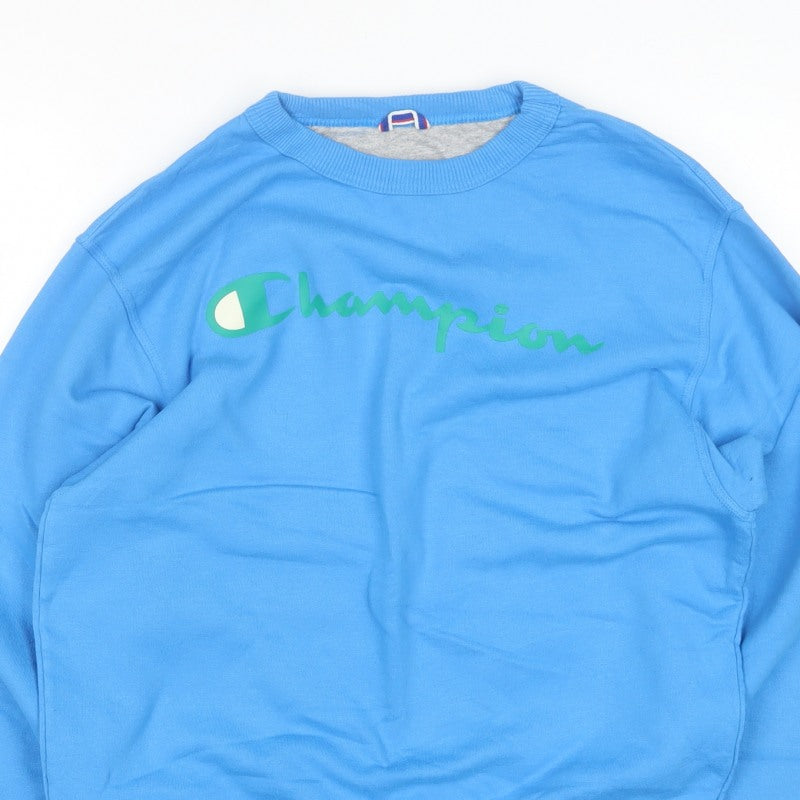 Champion Men’s Blue S Logo Graphic Crew Neck Pocket Sweatshirt