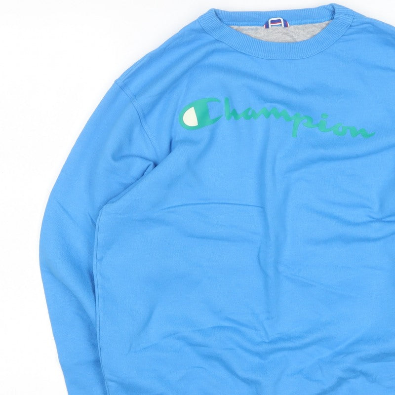 Champion Men’s Blue S Logo Graphic Crew Neck Pocket Sweatshirt