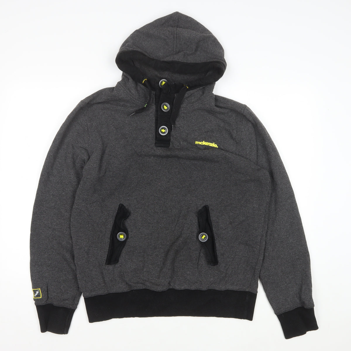 McKenzie Men’s Grey L Pullover Hoodie Button Pocket Logo