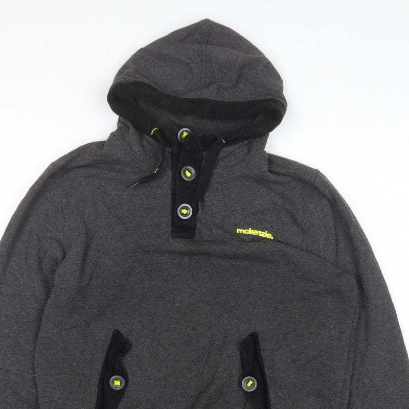 McKenzie Men’s Grey L Pullover Hoodie Button Pocket Logo