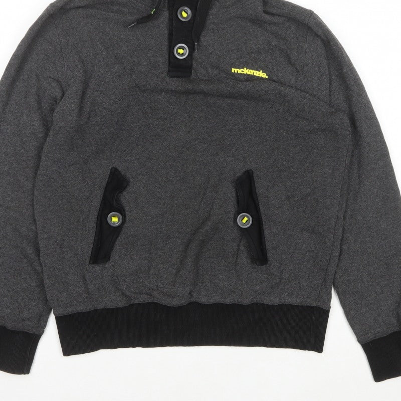 McKenzie Men’s Grey L Pullover Hoodie Button Pocket Logo
