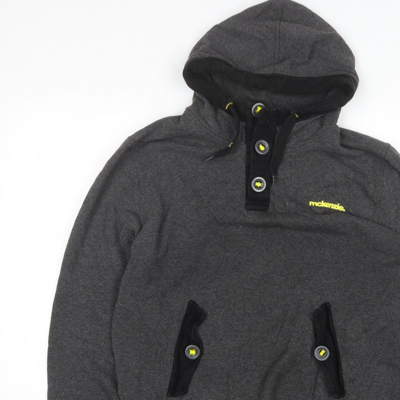 McKenzie Men’s Grey L Pullover Hoodie Button Pocket Logo