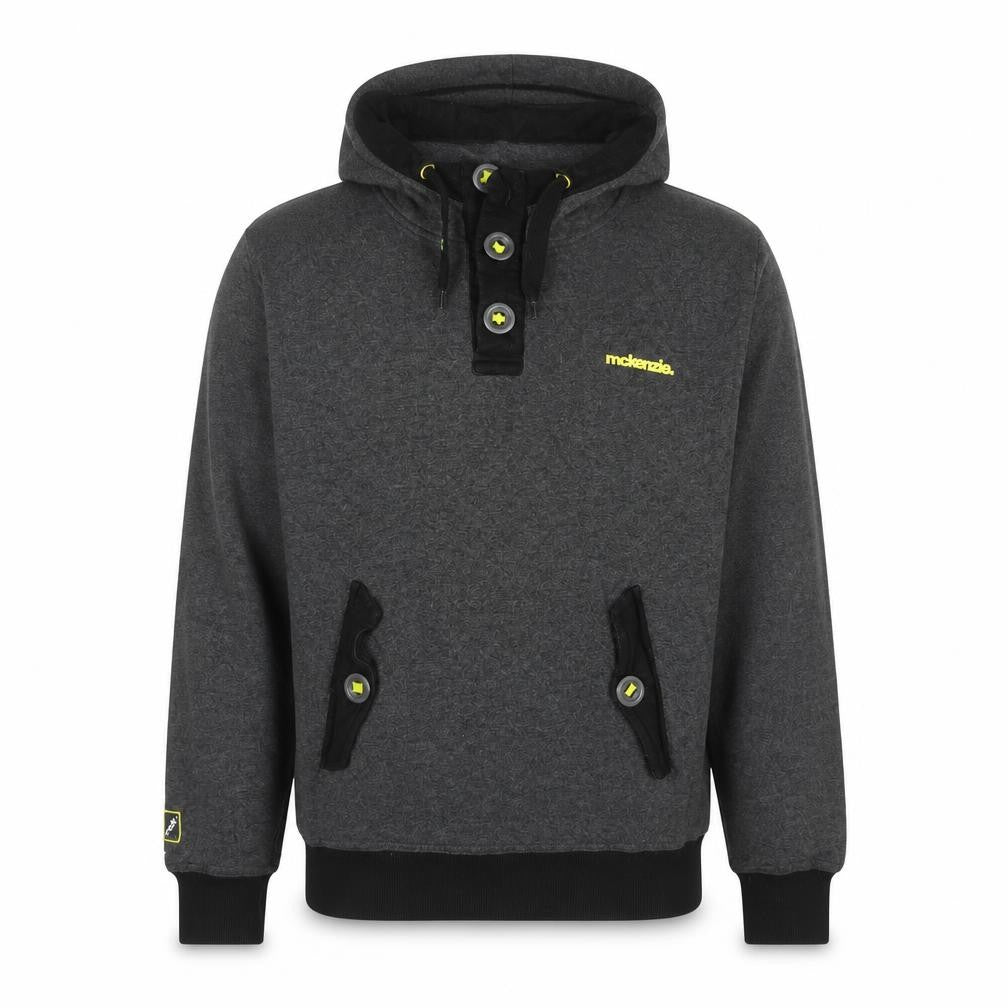 McKenzie Men’s Grey L Pullover Hoodie Button Pocket Logo