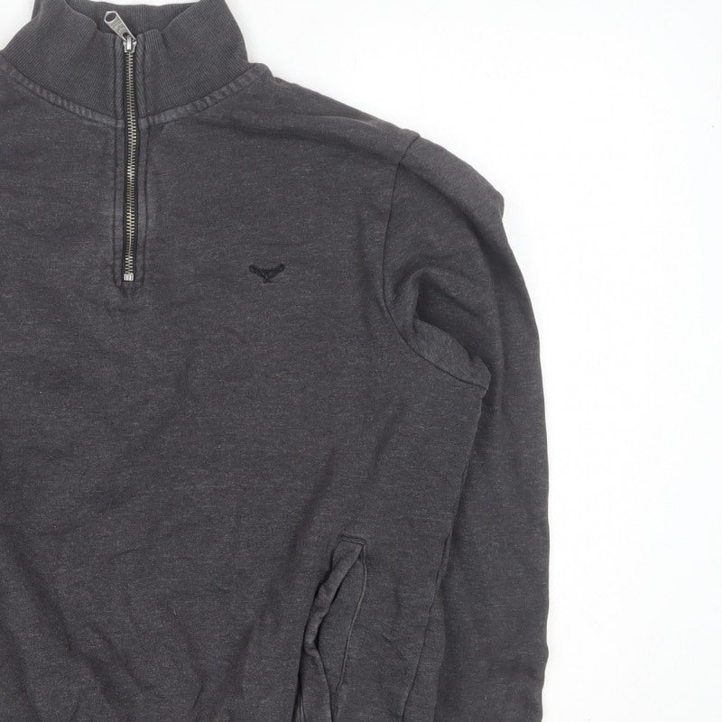 Threadbare Men’s Grey S 1/4 Zip High Neck Sweatshirt Pockets