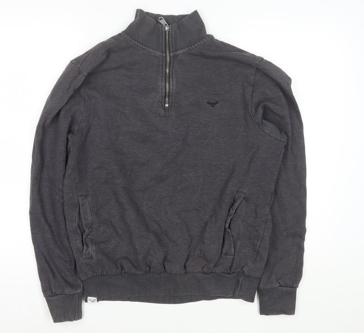 Threadbare Men’s Grey S 1/4 Zip High Neck Sweatshirt Pockets