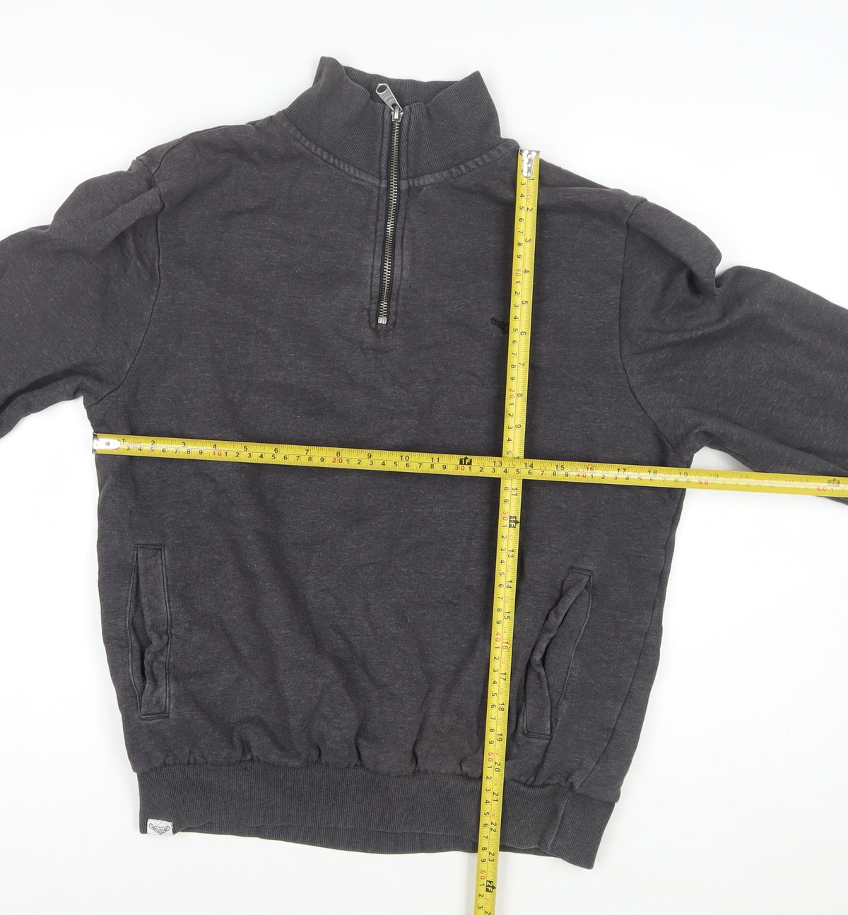 Threadbare Men’s Grey S 1/4 Zip High Neck Sweatshirt Pockets