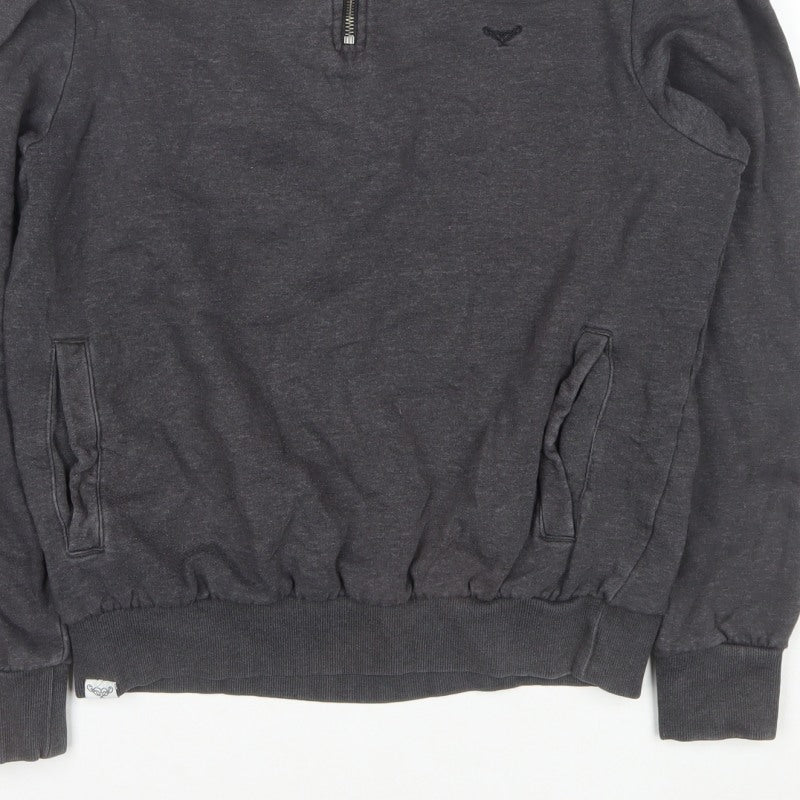 Threadbare Men’s Grey S 1/4 Zip High Neck Sweatshirt Pockets
