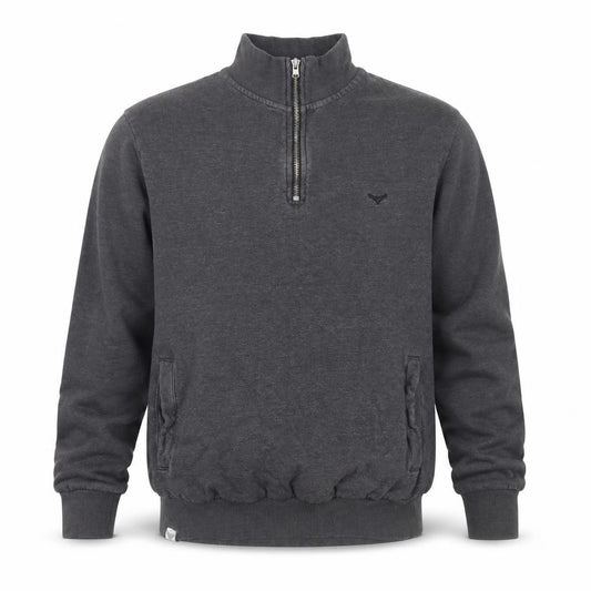 Threadbare Men’s Grey S 1/4 Zip High Neck Sweatshirt Pockets