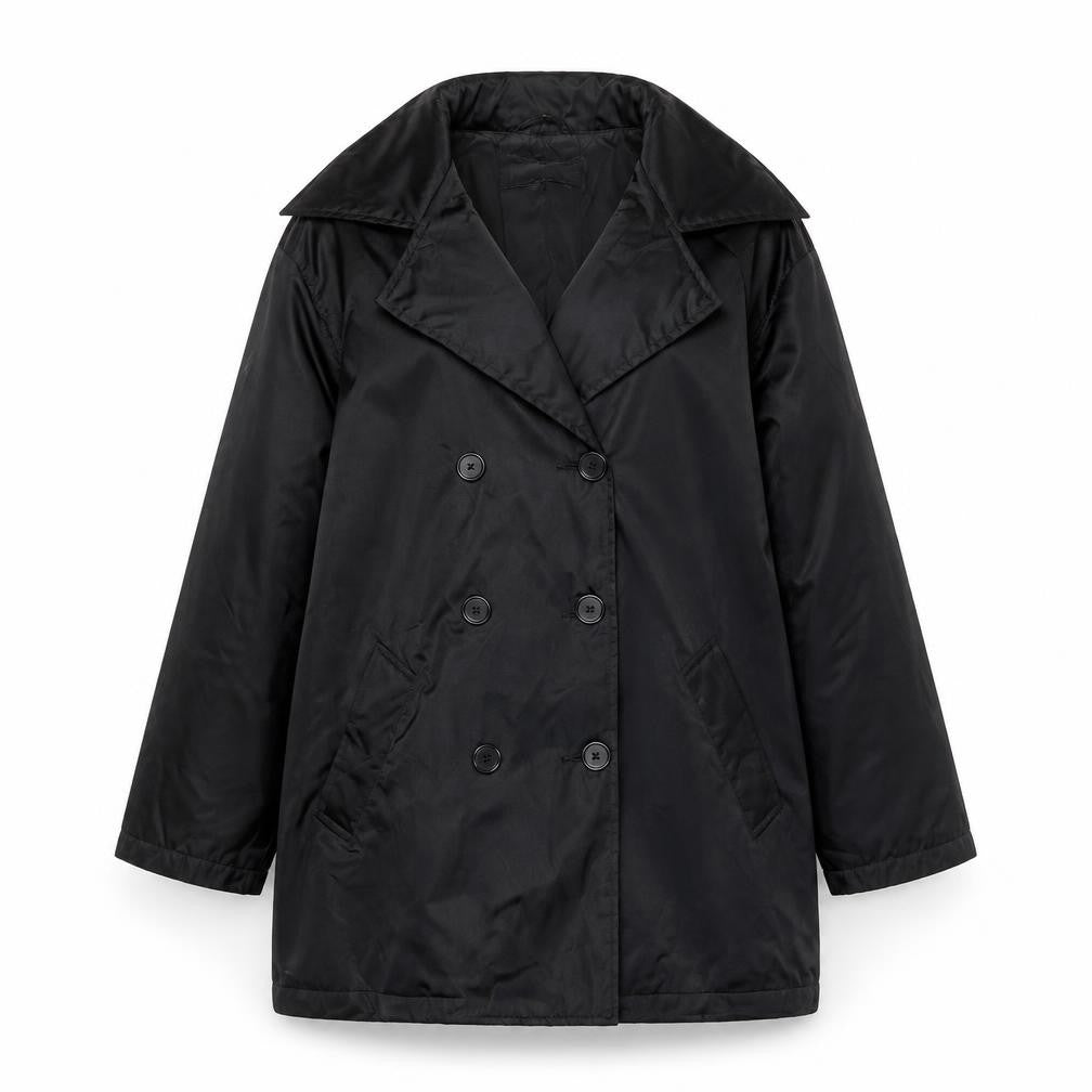 N° ACIF Women’s Black M Double-Breasted Nylon Mid-Length Coat