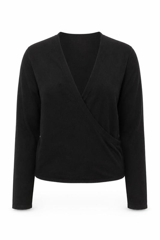 Calvin Klein Women Black M Wrap Belted Knit Cardigan Cashmere Blend