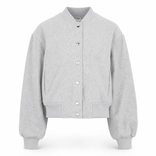 H&M Women Grey S UK 10 Cropped Bomber Jacket Lined Snap Pockets