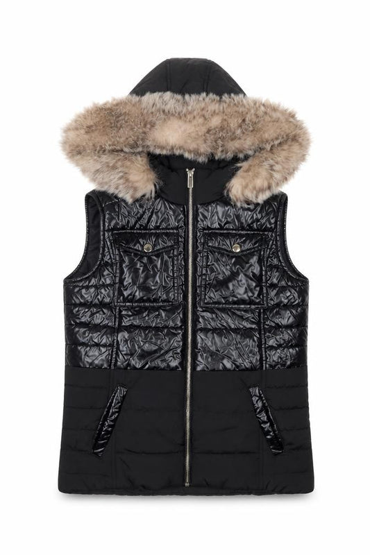 River Island Girls Black 13-14 Years Long Puffer Coat Fur Trim Hooded