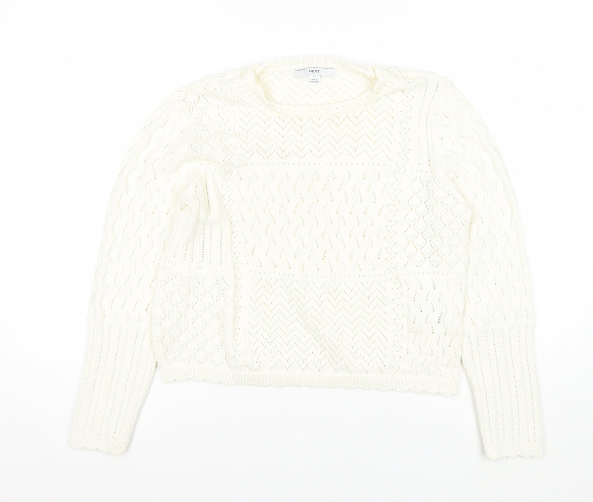 Next Women Ivory L Open Knit Pointelle Long Sleeve Pullover Jumper