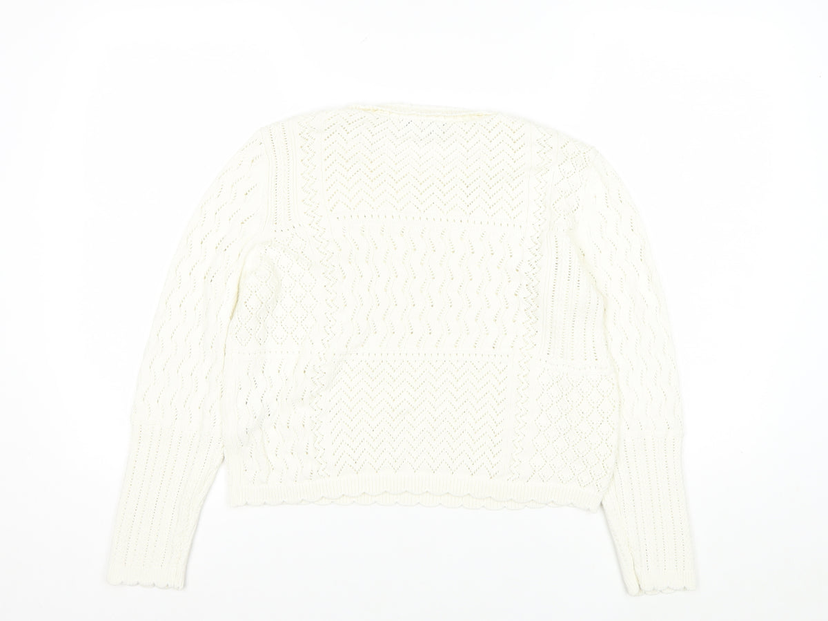 Next Women Ivory L Open Knit Pointelle Long Sleeve Pullover Jumper