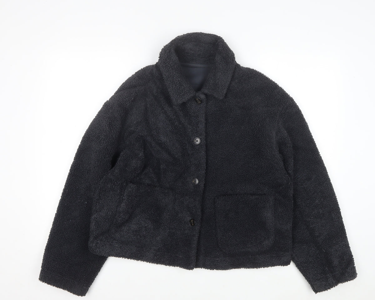Uniqlo Women’s Black L Teddy Fleece Button Front Jacket