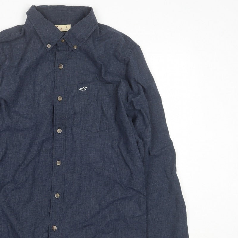 Hollister Men’s Blue L Chambray Button-Down Long Sleeve Shirt
