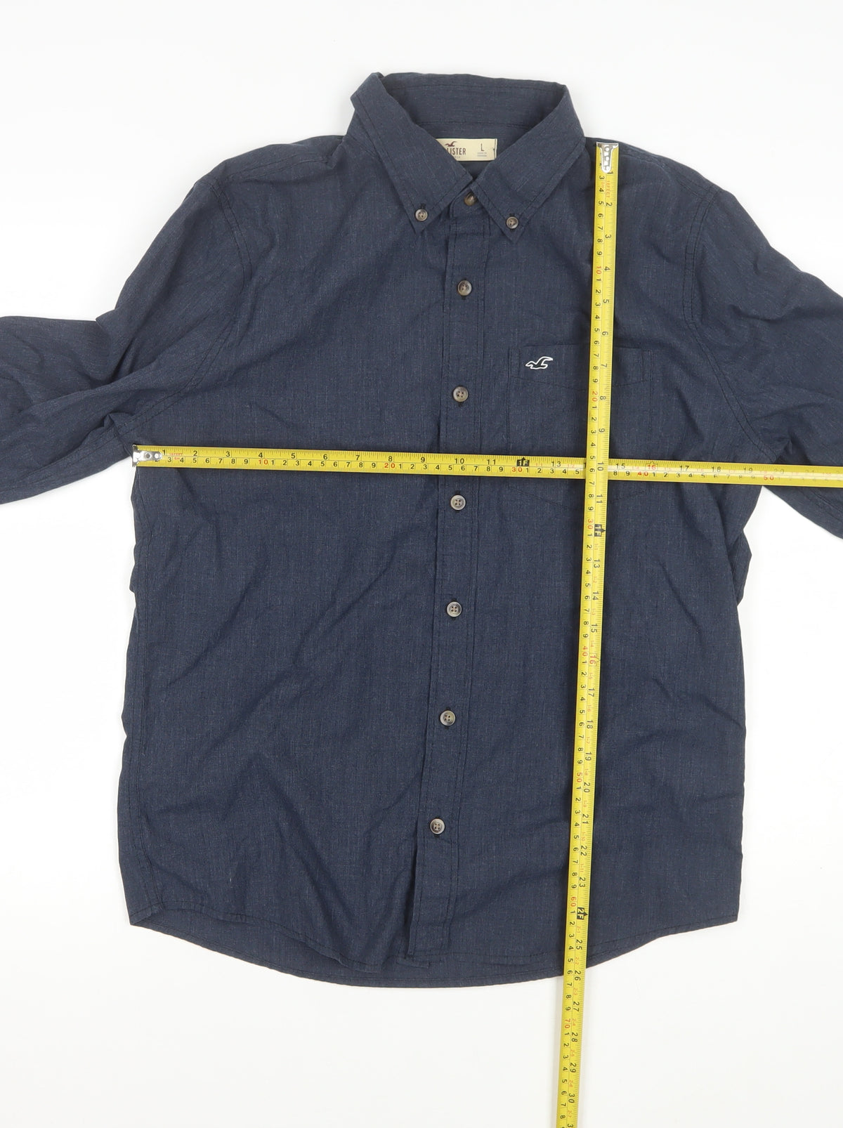 Hollister Men’s Blue L Chambray Button-Down Long Sleeve Shirt