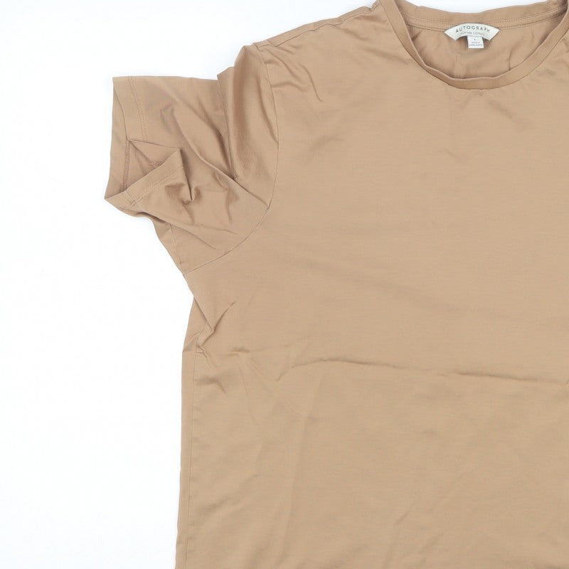 Autograph Men Beige L Supima Cotton Basic Crew Neck T-Shirt