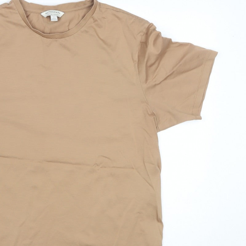 Autograph Men Beige L Supima Cotton Basic Crew Neck T-Shirt