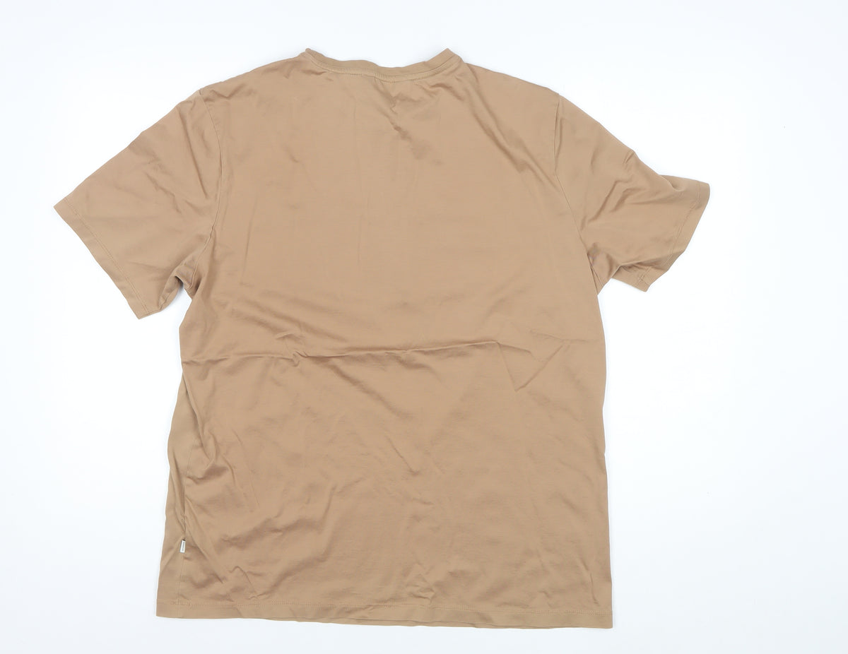 Autograph Men Beige L Supima Cotton Basic Crew Neck T-Shirt