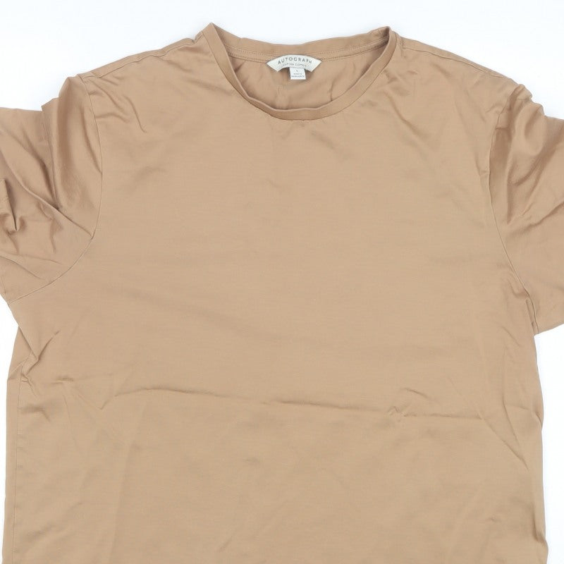 Autograph Men Beige L Supima Cotton Basic Crew Neck T-Shirt