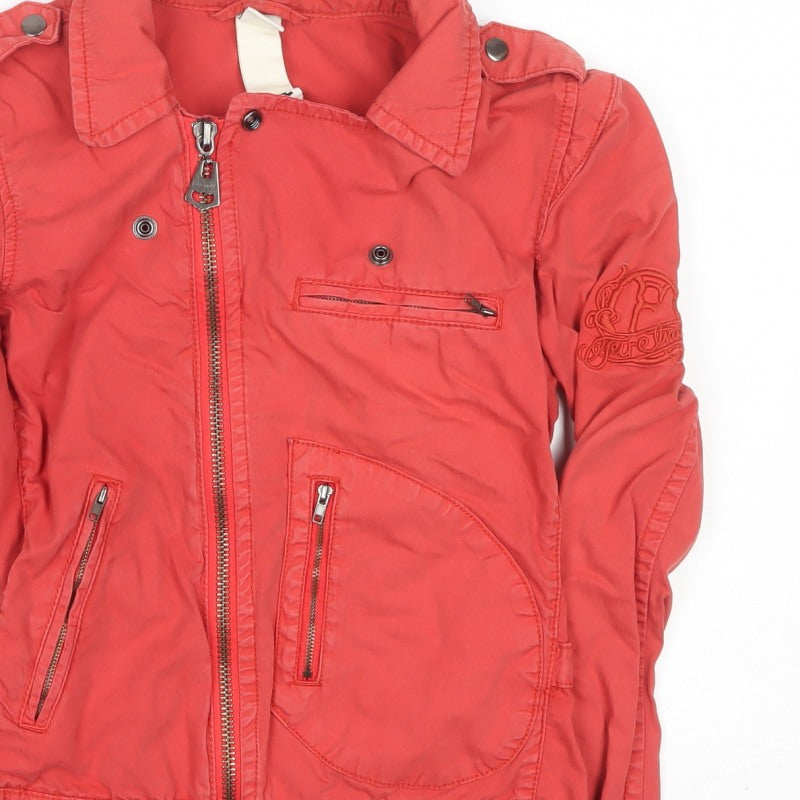Firetrap Women Red M Biker Jacket Collared Zip Logo