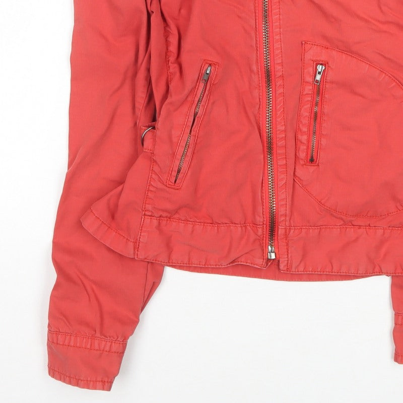 Firetrap Women Red M Biker Jacket Collared Zip Logo