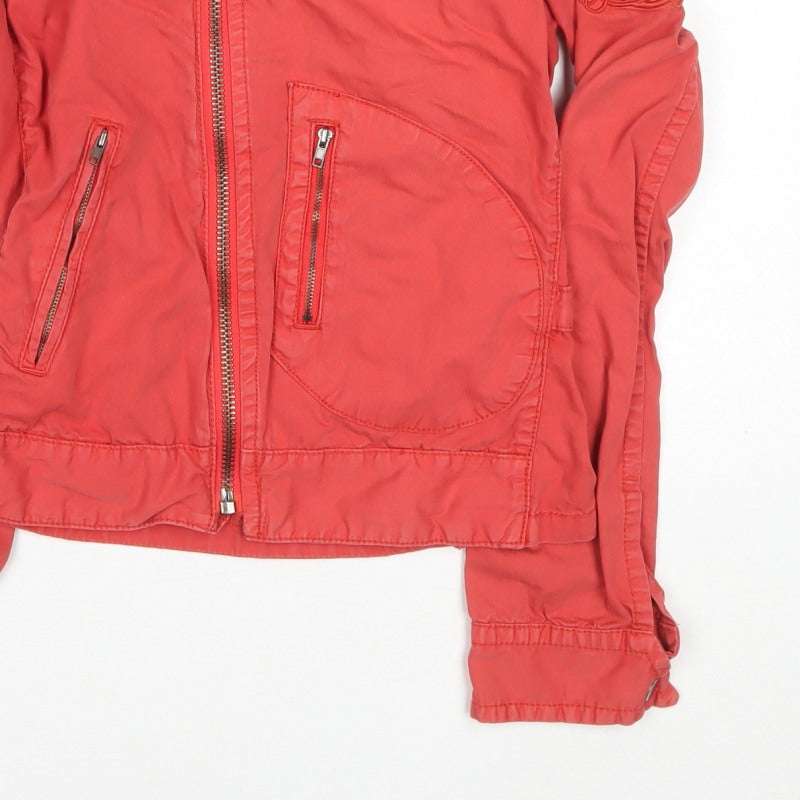 Firetrap Women Red M Biker Jacket Collared Zip Logo